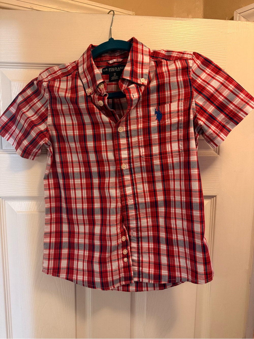 U.S. Polo Assn. Red and White Plaid Short-Sleeve Button-Down Shirt